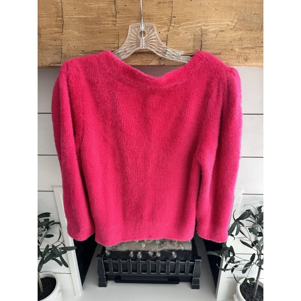 FREE PEOPLE MOONBEAM SWEATER Pink Eyelash Size M Puff Sleeve